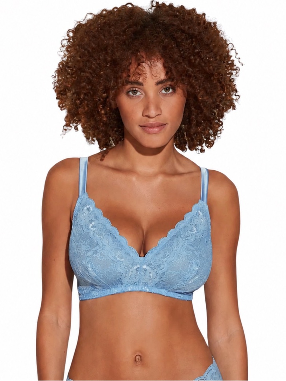 NWT Cosabella Never Say Never Tie Me Up Curvy Bralette XL Aasmani Blue